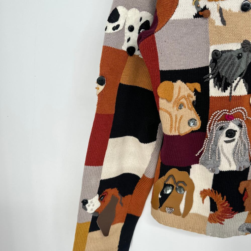 Michael Simon Vintage 90’s Dog Lover Patchwork Cardigan Sweater Beaded Novelty - Picture 6 of 13